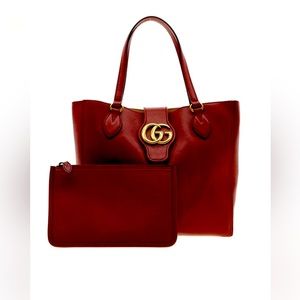 Medium Gucci Dahlia with Pouch Tote Cherry Red (Leather)